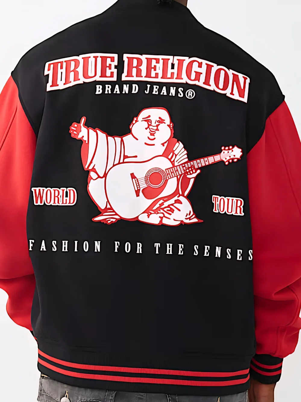 True Religion Black and Red Mens Letterman Jacket